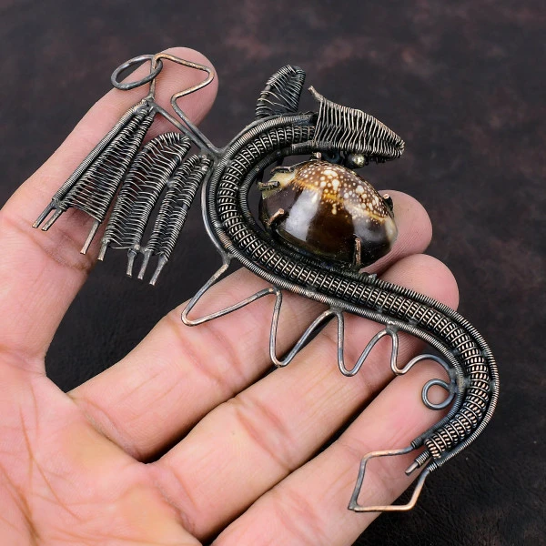 Cowrie Shell Oval Brown Handmade Copper Wire Wrapped Pendant