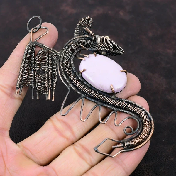 Phosphosiderite Oval Purple Handmade Copper Wire Wrapped Pendant