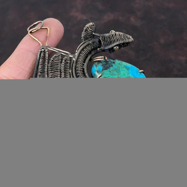Chrysocolla Oval Green Handmade Copper Wire Wrapped Pendant