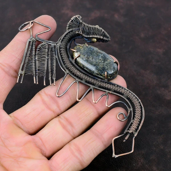 Kyanite Oval Blue Handmade Copper Wire Wrapped Pendant