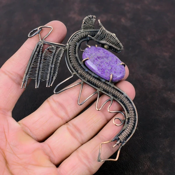 Purpurite Oval Purple Handmade Copper Wire Wrapped Pendant