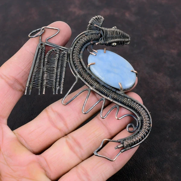 Angelite Oval Blue Handmade Copper Wire Wrapped Pendant