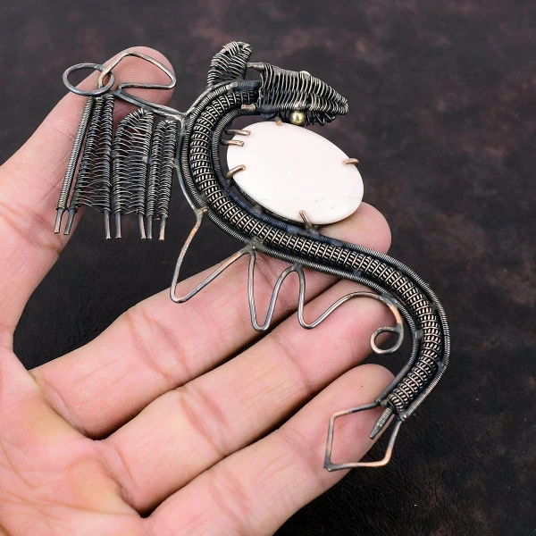 Pink Opal Oval Pink Handmade Copper Wire Wrapped Pendant