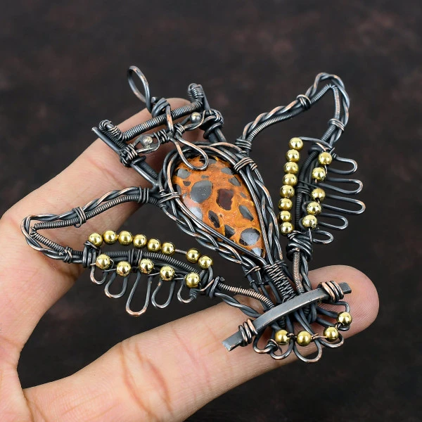 Bauxite Pear Red Handmade Copper Wire Wrapped Pendant