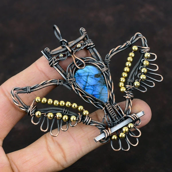 Labradorite Pear Gray Handmade Copper Wire Wrapped Pendant