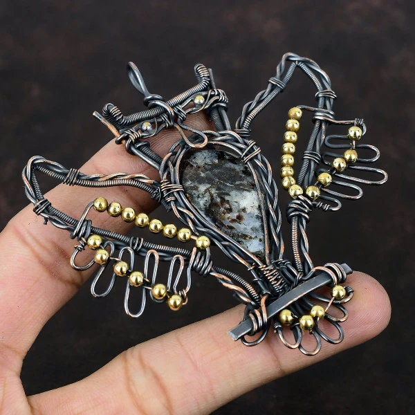 Astrophyllite Pear Gray Handmade Copper Wire Wrapped Pendant