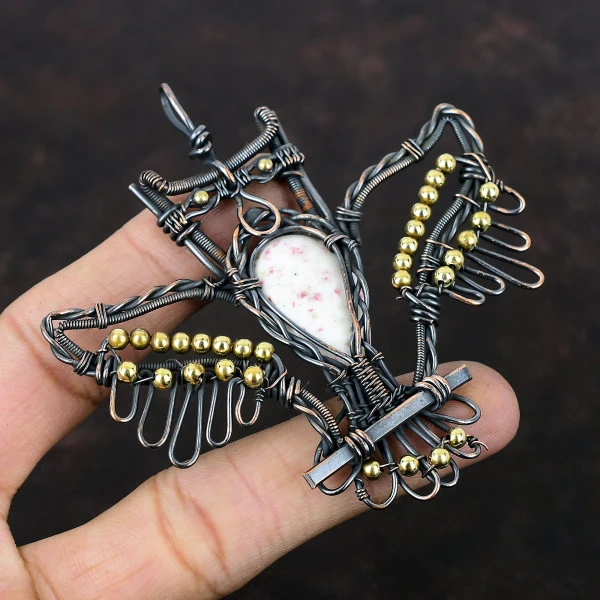 Cinnabar Pear White Handmade Copper Wire Wrapped Pendant