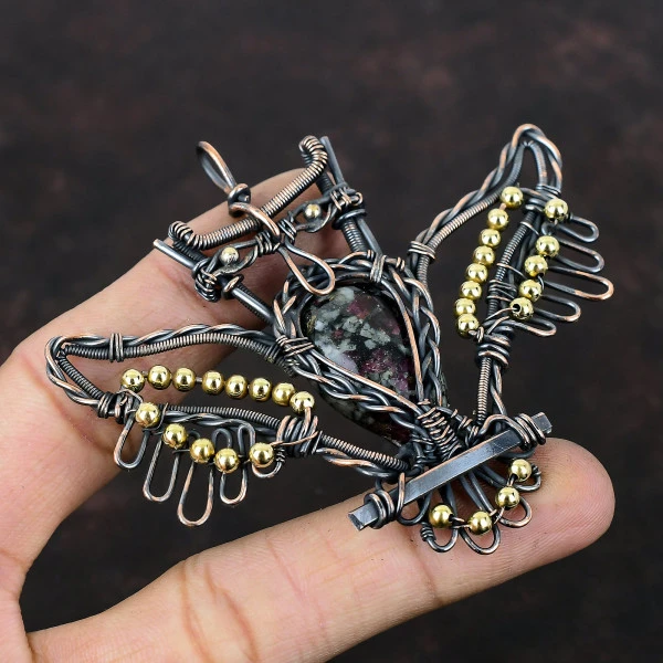 Eudialyte Pear Black Handmade Copper Wire Wrapped Pendant
