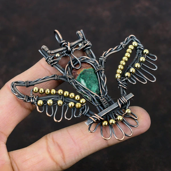 Cuprite Chrysocolla Pear Green Handmade Copper Wire Wrapped Pendant