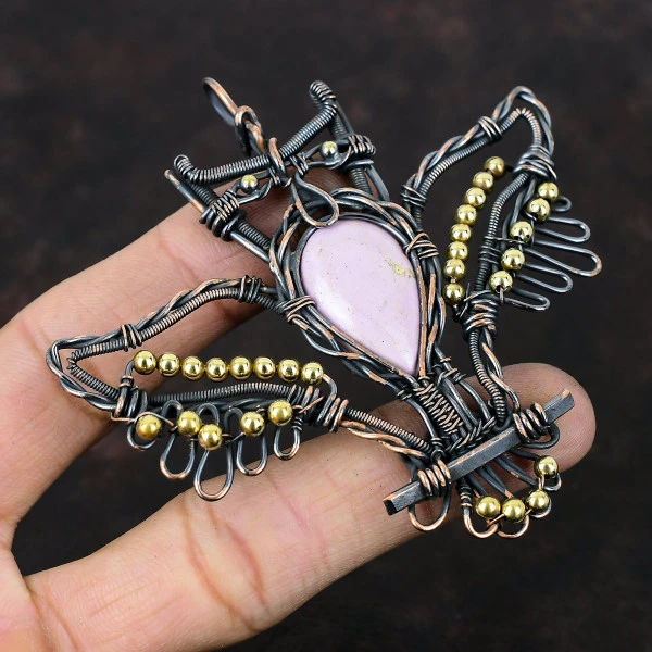 Phosphosiderite Pear Purple Handmade Copper Wire Wrapped Pendant