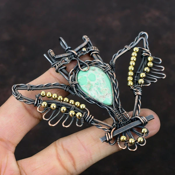 Variscite Pear Green Handmade Copper Wire Wrapped Pendant