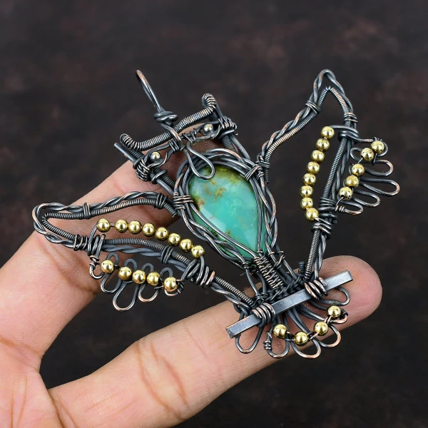 Chrysoprase Pear Green Handmade Copper Wire Wrapped Pendant