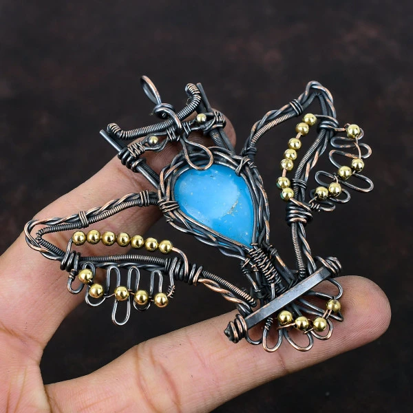 Smithsonite Pear Blue Handmade Copper Wire Wrapped Pendant