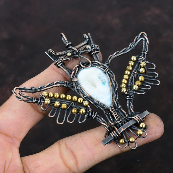 Larimar Pear Blue Handmade Copper Wire Wrapped Pendant