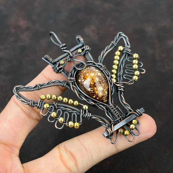 Cowrie Shell Pear Brown Handmade Copper Wire Wrapped Pendant