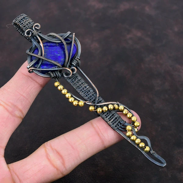 Lapis Lazuli Oval Blue Handmade Copper Wire Wrapped Pendant