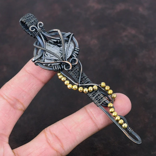Shungite Rough Oval Gray Handmade Copper Wire Wrapped Pendant