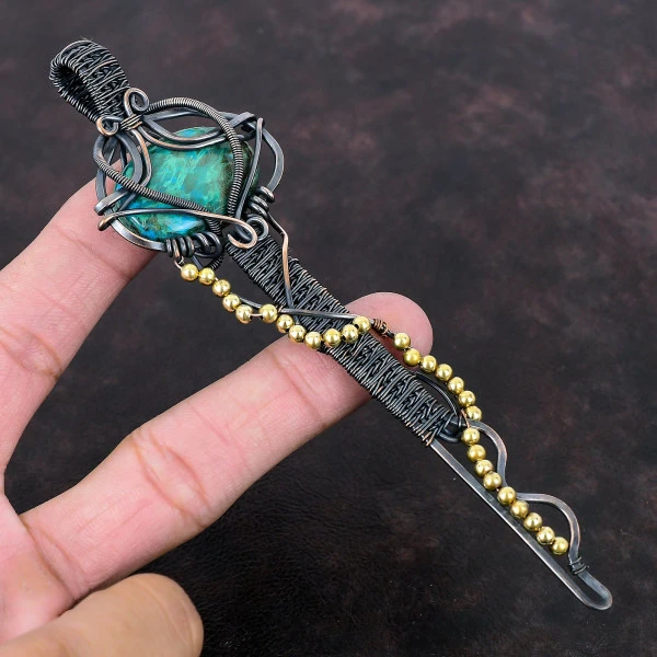 Chrysocolla Oval Green Handmade Copper Wire Wrapped Pendant