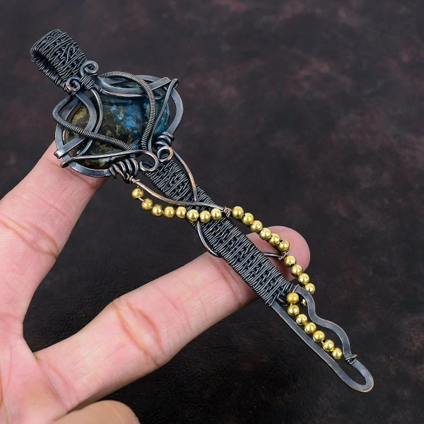 Watermelon Tourmaline Oval Blue Handmade Copper Wire Wrapped Pendant
