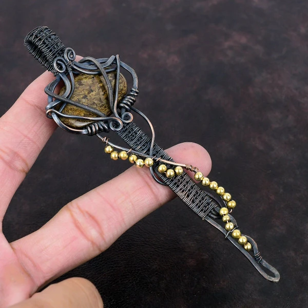 Bronzite Oval Brown Handmade Copper Wire Wrapped Pendant
