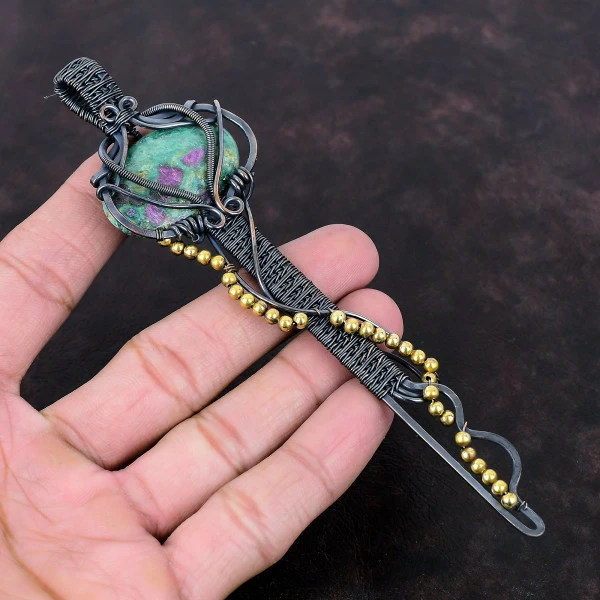 Ruby Fuchsite Oval Green Handmade Copper Wire Wrapped Pendant
