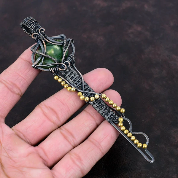 Australian Chrome Chalcedony Oval Green Handmade Copper Wire Wrapped Pendant