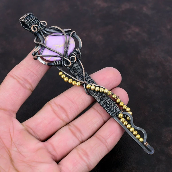 Phosphosiderite Oval Purple Handmade Copper Wire Wrapped Pendant
