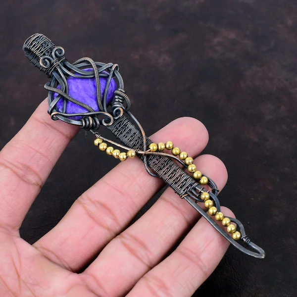 Charoite Oval Purple Handmade Copper Wire Wrapped Pendant