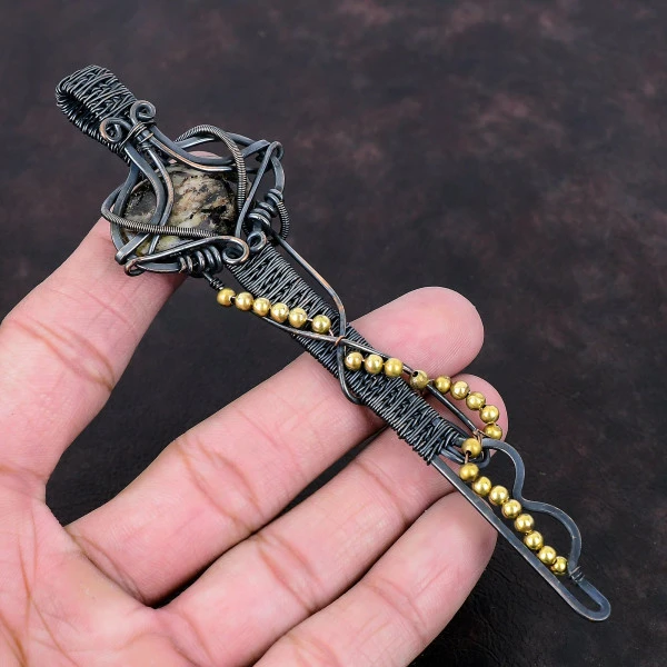 Astrophyllite Oval Black Handmade Copper Wire Wrapped Pendant