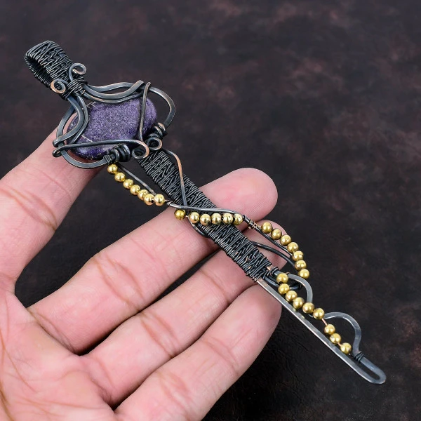 Purpurite Oval Purple Handmade Copper Wire Wrapped Pendant