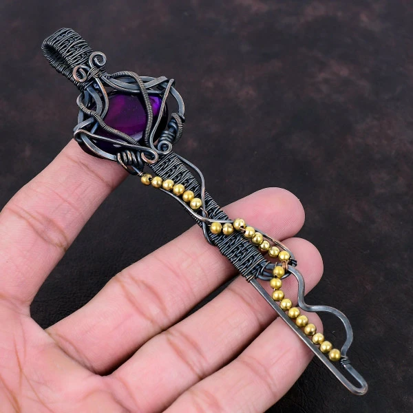 Purple Fire Labradorite Oval Purple Handmade Copper Wire Wrapped Pendant