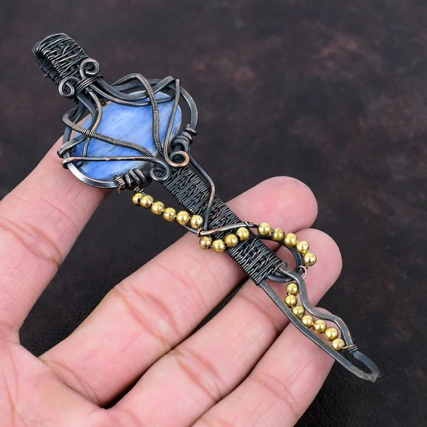 Kyanite Oval Blue Handmade Copper Wire Wrapped Pendant