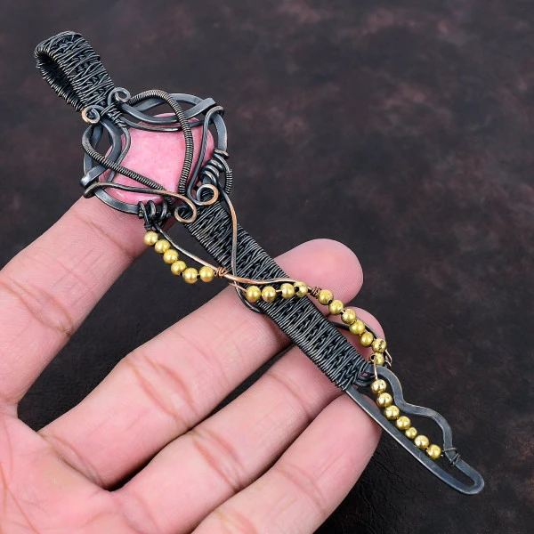 Thulite Oval Pink Handmade Copper Wire Wrapped Pendant
