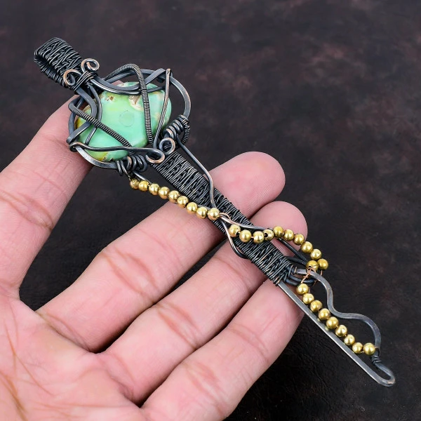 Variscite Oval Green Handmade Copper Wire Wrapped Pendant