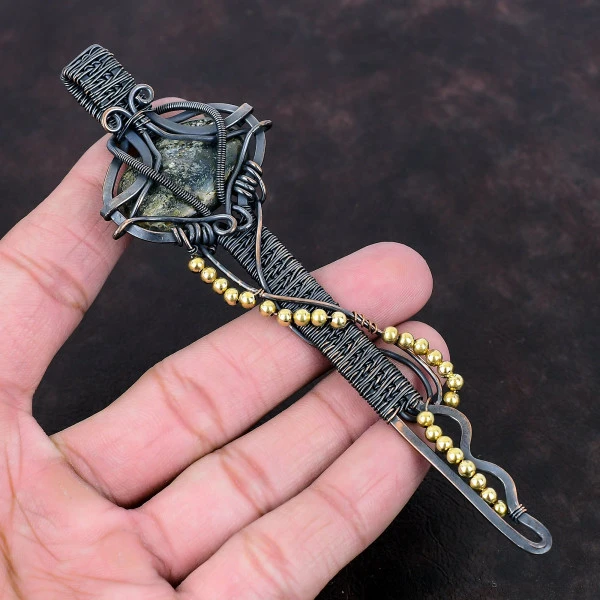 Kyanite Oval Gray Handmade Copper Wire Wrapped Pendant