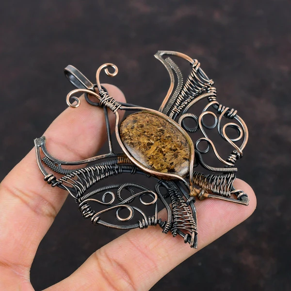 Bronzite Oval Brown Handmade Copper Wire Wrapped Pendant