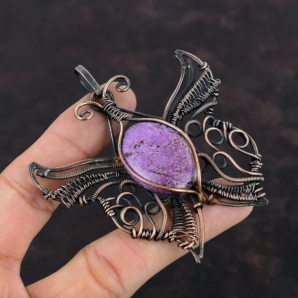 Purpurite Oval Purple Handmade Copper Wire Wrapped Pendant