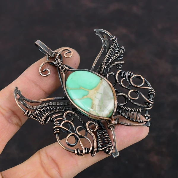 Variscite Oval Green Handmade Copper Wire Wrapped Pendant