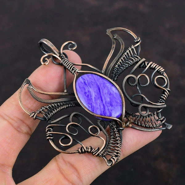 Charoite Oval Purple Handmade Copper Wire Wrapped Pendant