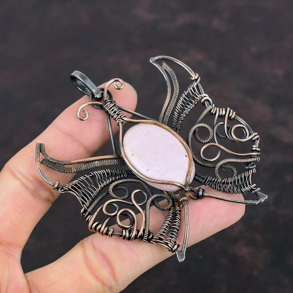 Phosphosiderite Oval Purple Handmade Copper Wire Wrapped Pendant