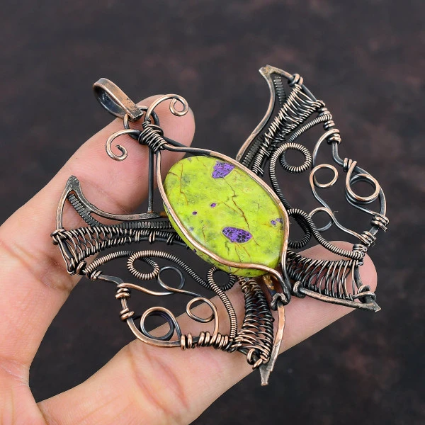 Stichtite Oval Green Handmade Copper Wire Wrapped Pendant