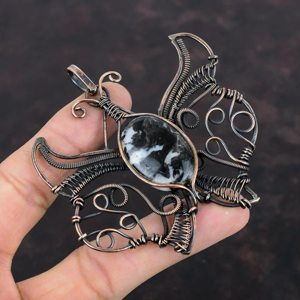 White Buffalo Turquoise Oval White Handmade Copper Wire Wrapped Pendant