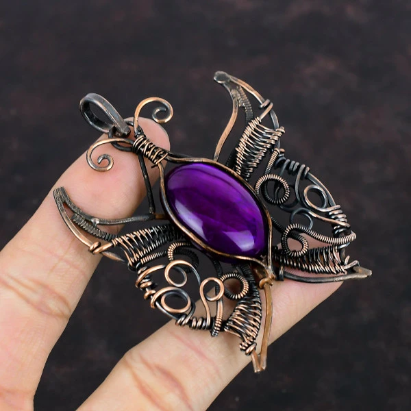 Purple Fire Labradorite Oval Purple Handmade Copper Wire Wrapped Pendant
