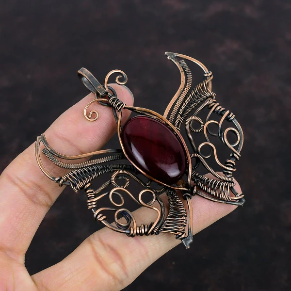 Red Fire Labradorite Oval Red Handmade Copper Wire Wrapped Pendant