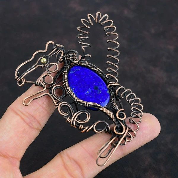 Lapis Lazuli Oval Blue Handmade Copper Wire Wrapped Pendant