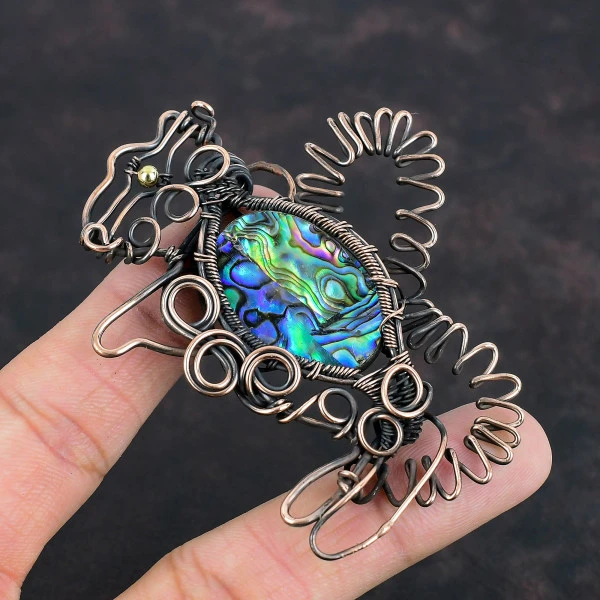 Abalone Shell Oval Green Handmade Copper Wire Wrapped Pendant