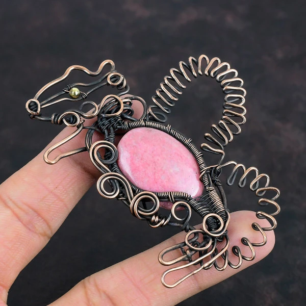 Thulite Oval Pink Handmade Copper Wire Wrapped Pendant