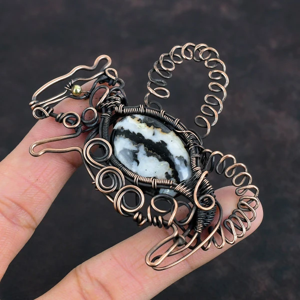 White Buffalo Turquoise Oval White Handmade Copper Wire Wrapped Pendant