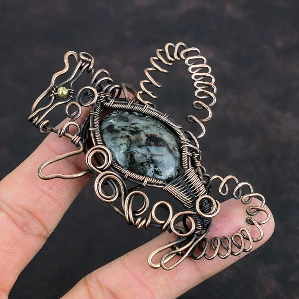 Astrophyllite Oval Black Handmade Copper Wire Wrapped Pendant
