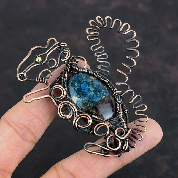 Watermelon Tourmaline Oval Blue Handmade Copper Wire Wrapped Pendant